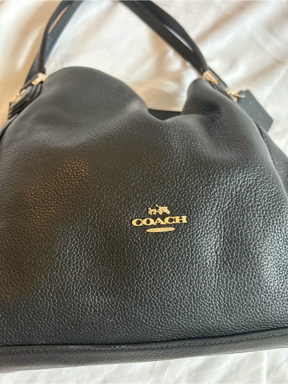 Coach Edie Black Pebbled Leather Shoulder Bag - Picture 6 of 15